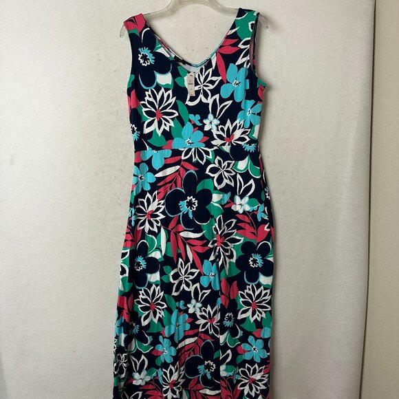 Talbots Dress sz M maxi Blue Jersey Knit Sleeveless Floral Botanical NEW - Picture 1 of 6